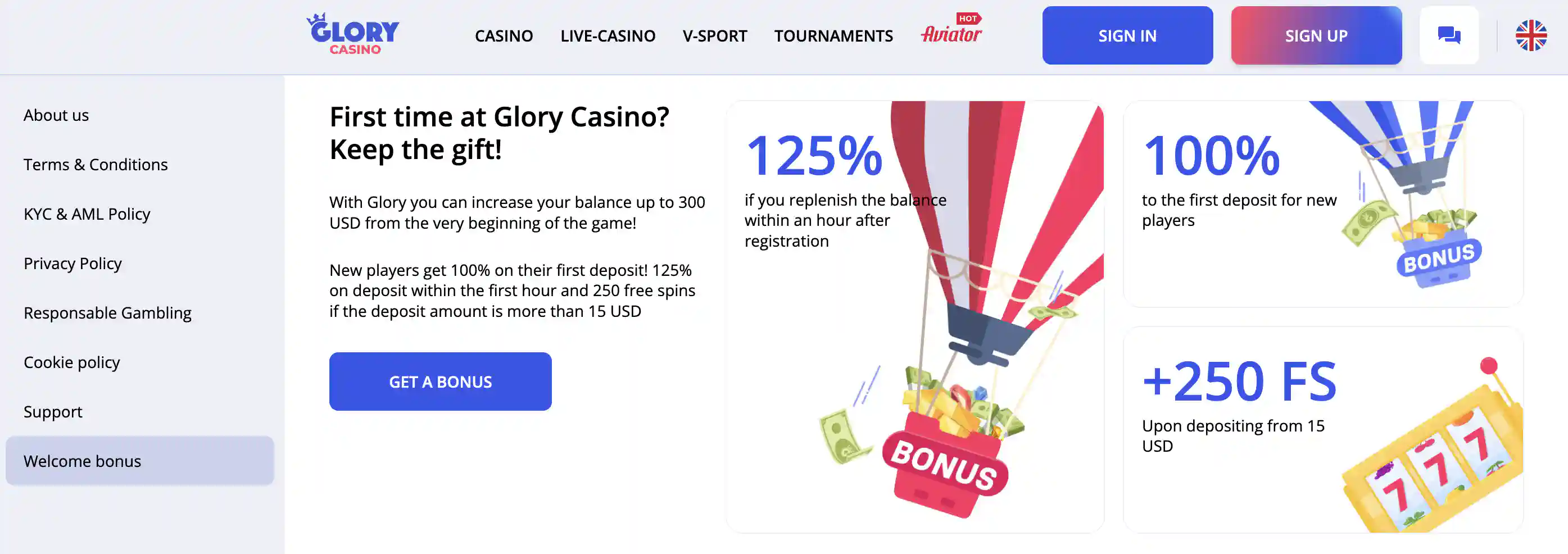 Glory Casino bonuses